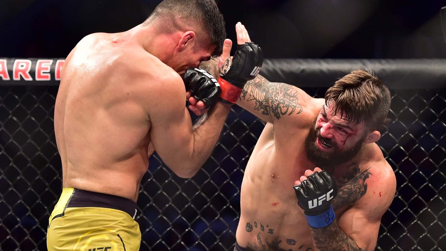 Vicente Luque, left, faces off against Mike Perry during UFC Fight Night in Montevideo, Uruguay.