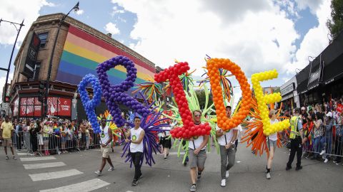 People celebrate the annual Pride Parade in 2017 in Chicago.