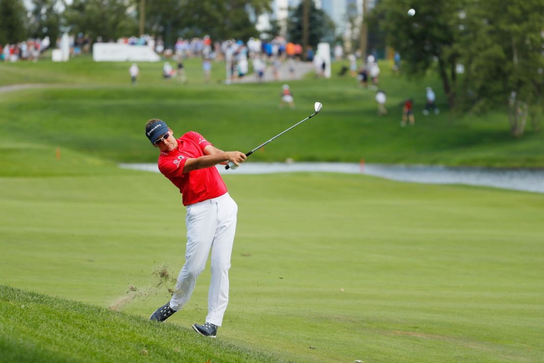 Ian Poulter in action at the Northern Trust in New Jersey