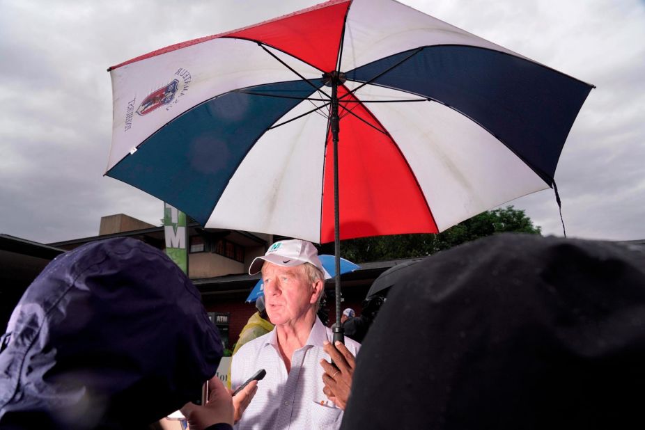 It wasn't just Democratic candidates attending the fair this year. Bill Weld, a former Massachusetts governor who is challenging President Trump for the Republican nomination, talks to the media on Sunday.