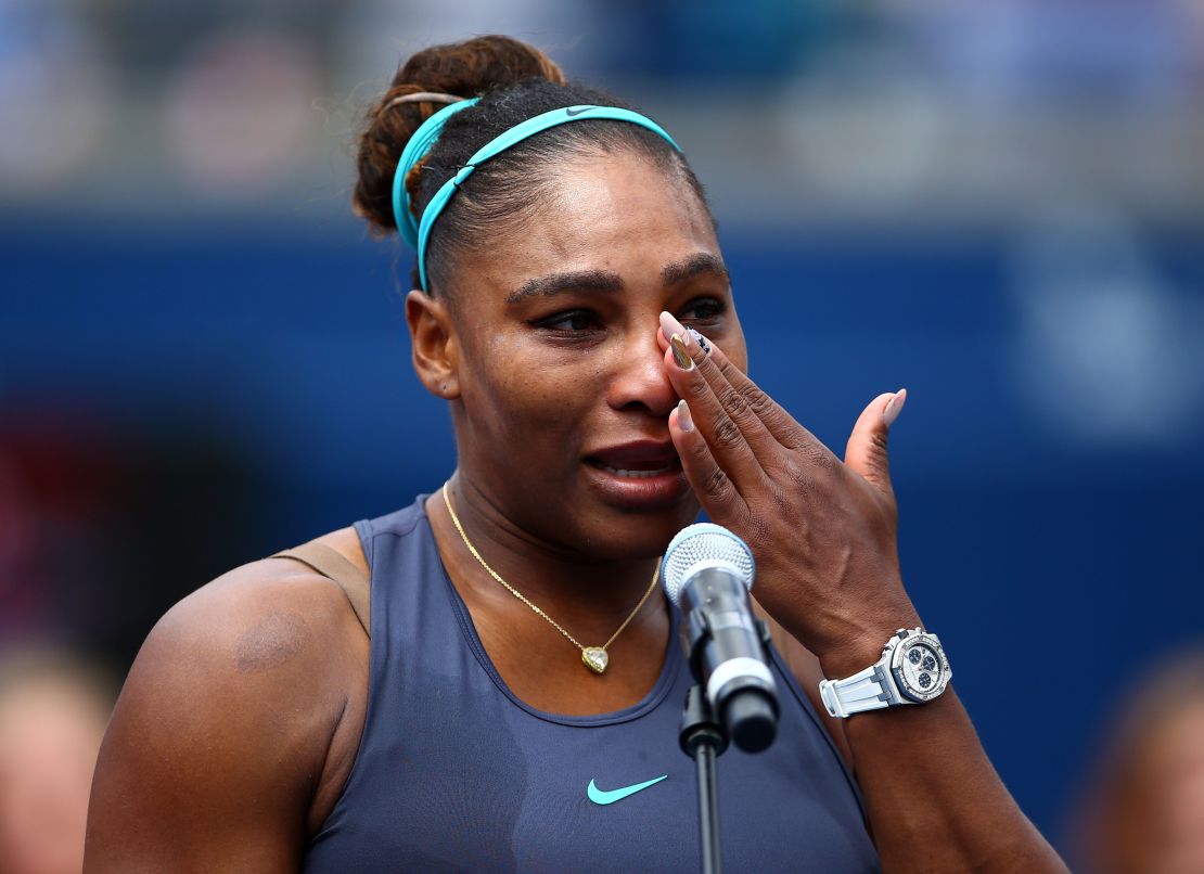 Serena Williams becomes upset after withdrawing from the final match.