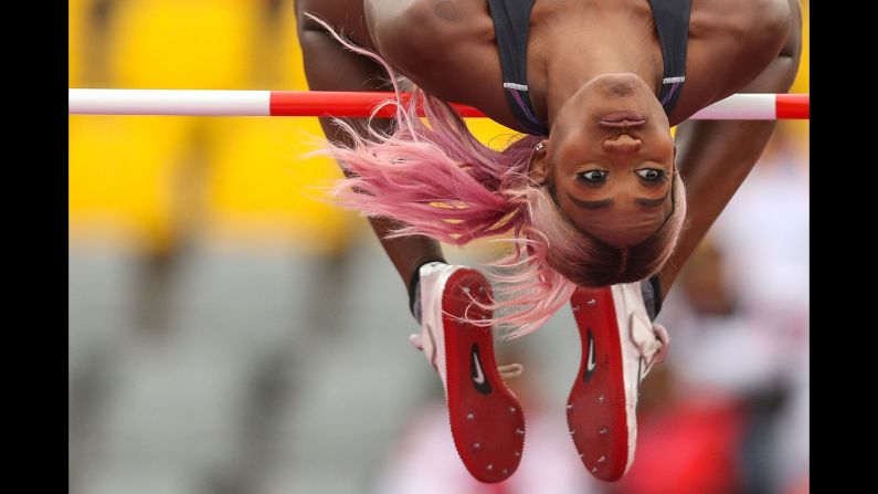Antigua's Priscilla Frederick competes in the high jump at the Pan American Games on Thursday, August 8.