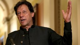 WASHINGTON, DC - JULY 23: Pakistan Prime Minister Imran Khan makes a brief statement to reporters before a meeting with U.S. House Speaker Nancy Pelosi (D-CA) at the U.S. Capitol July 23, 2019 in Washington, DC. In remarks before the meeting, Khan said that U.S.-Pakistan relations need to be reset. (Photo by Chip Somodevilla/Getty Images)