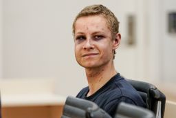 Terror suspected Philip Manshaus attends a hearing at an Oslo courthouse on August 12, 2019 in Norway.