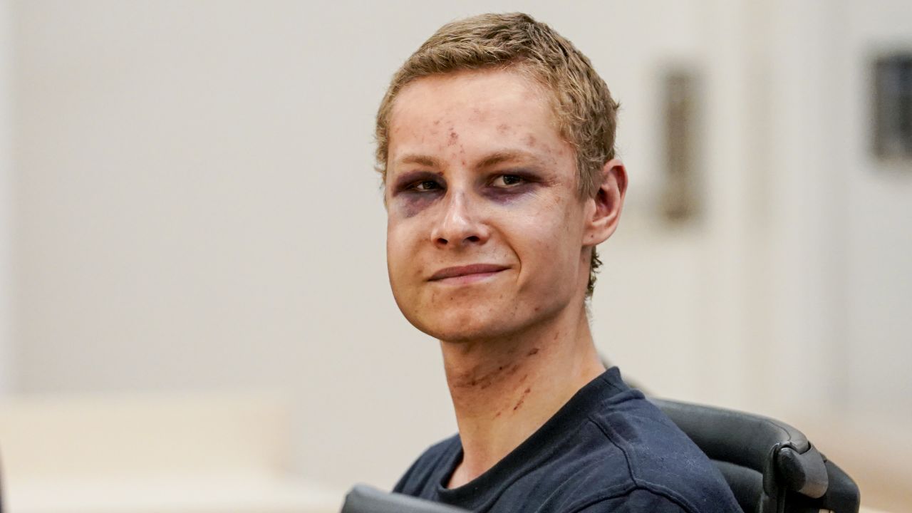 Terror suspected Philip Manshaus attends a hearing at an Oslo courthouse on August 12, 2019 in Norway.