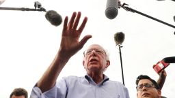 DES MOINES, IOWA - AUGUST 11: Democratic presidential candidate Sen. Bernie Sanders (I-VT) talks to journalists as he walks along Grand Avenue at the Iowa State Fair August 11, 2019 in Des Moines, Iowa. Twenty-two of the 23 politicians seeking the Democratic Party presidential nomination will be visiting the fair this week, six months ahead of the all-important Iowa caucuses. (Photo by Chip Somodevilla/Getty Images)