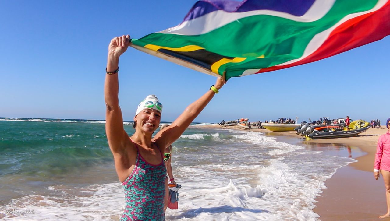 Sarah Ferguson upon completing a 100km swim from Mozambique to South Africa to raise awareness of plastic pollution in the ocean.