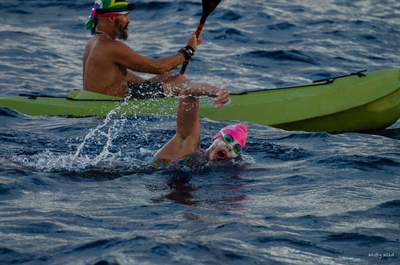 Sarah Ferguson during her 65km circumnavigation swim around Easter Island.