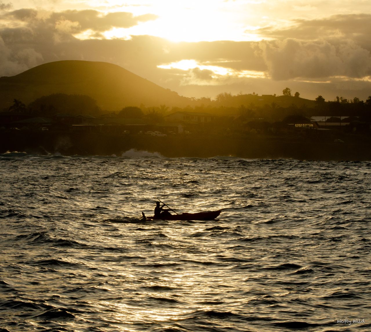 Sarah Ferguson at sunset during her world record setting swim around Easter Island. 