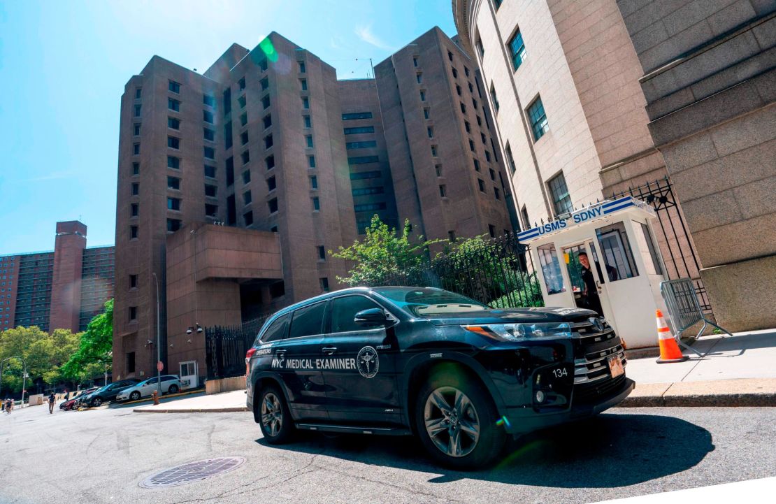 A New York Medical Examiner's car is parked outside the Metropolitan Correctional Center where Jeffrey Epstein was being held on August 10, 2019.