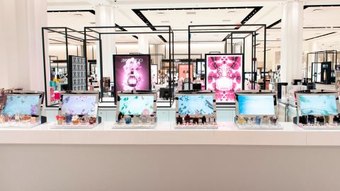 Macy's new "digital fragrance bar." Customers pick up a perfume and a touch screen lights up with information about the scent.