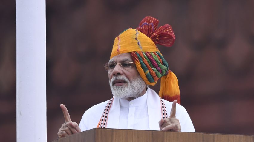 India's Prime Minister Narendra Modi delivers a speech to the nation during a ceremony to celebrate country's 73rd Independence Day, which marks the of the end of British colonial rule, at the Red Fort in New Delhi on August 15, 2019. (Photo by Prakash SINGH / AFP)        (Photo credit should read PRAKASH SINGH/AFP/Getty Images)