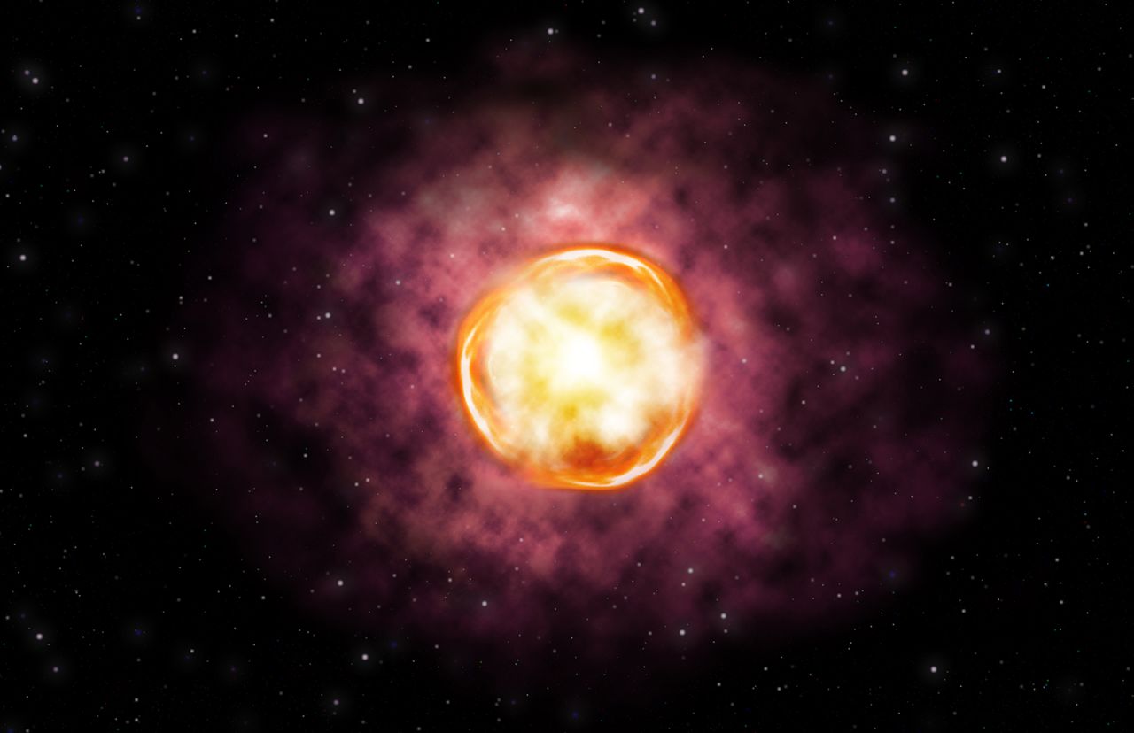 An artist's concept of the explosion of a massive star within a dense stellar environment.