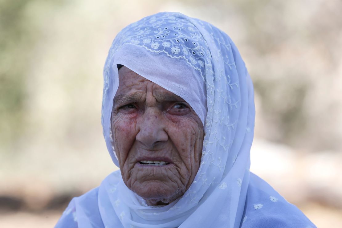 Muftiya Tlaib, the maternal grandmother of US Congresswoman Rashida Tlaib, outside her home in Beit Ur al-Fouqa on Thursday. 