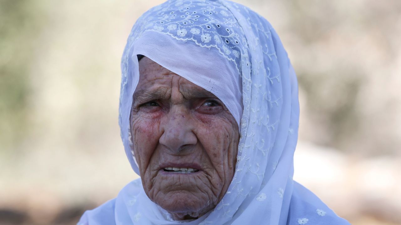 Muftiya Tlaib, the maternal grandmother of US Congresswoman Rashida Tlaib, outside her home in Beit Ur al-Fouqa on Thursday. 