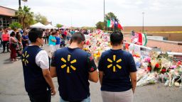 EL PASO, Aug. 7, 2019 -- People mourn for victims near the Walmart center where Saturday's massive shooting took place, in El Paso, Texas, the United States, Aug. 6, 2019. (Photo by Wang Ying/Xinhua via Getty) (Xinhua/Wang Ying via Getty Images)