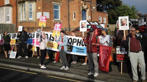 Protesters at an August 2018 demonstration in Uxbridge, England, following comments made by Boris Johnson about Muslim women wearing full-face veils.