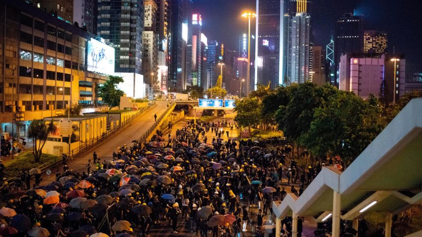 Protesters occupy a major highway in Hong Kong's Causeway Bay district on August 4.