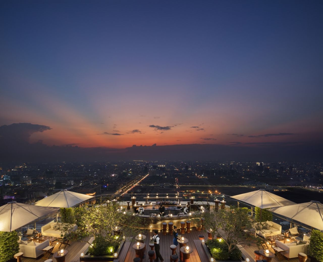 <strong>Rosewood Phnom Penh, Cambodia: </strong>Sora, perched atop the luxurious Rosewood, is a perfect selfie spot thanks to dramatic vistas and a stylish bar setting. <br />