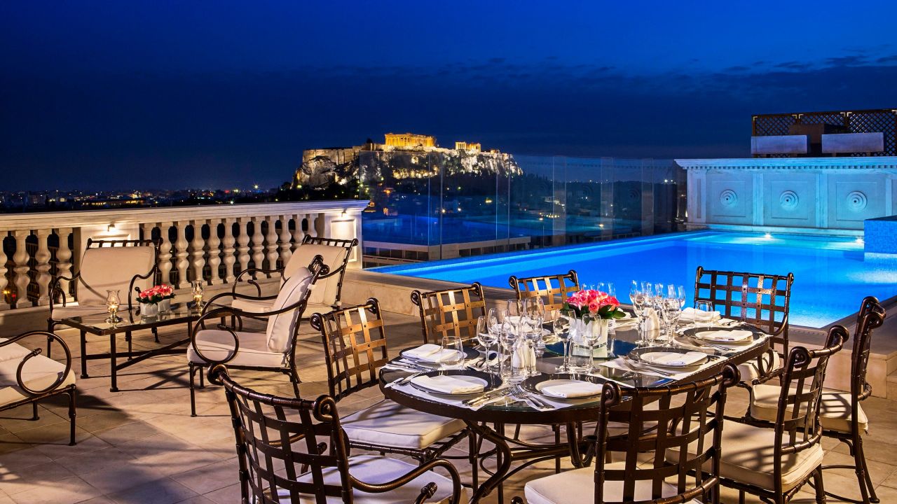 <strong>King George Hotel, Athens:</strong> Sweeping views of the Acropolis are a selling point at the King George Hotel in the Greek capital of Athens. 