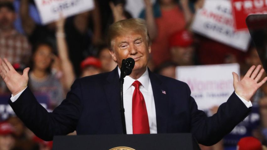 MANCHESTER, NEW HAMPSHIRE - AUGUST 15: President Donald Trump speaks to supporters at a rally in Manchester on August 15, 2019 in Manchester, New Hampshire. The Trump 2020 campaign is looking to flip the battleground state of New Hampshire with the use of a strong economy and appeals to his core voters on immigration and guns. (Photo by Spencer Platt/Getty Images)