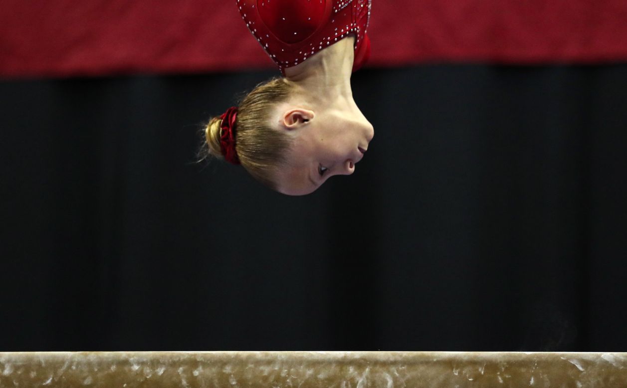 Nola Matthews competes on the balance beam during the 2019 US Gymnastics Championships in Kansas City, Missouri, on Sunday, August 11.