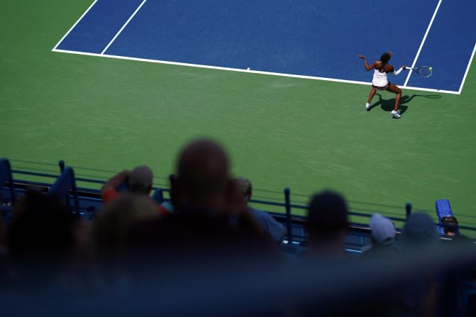 Venus Williams returns a shot against Donna Vekic during their match at the Western and Southern Open at Lidner Family Tennis center in Mason, Ohio, on August 15.