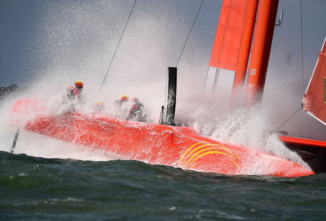 The China SailGP team, skippered by Phil Robertson, sails during Cowes SailGP on in Cowes, England, on August 11.