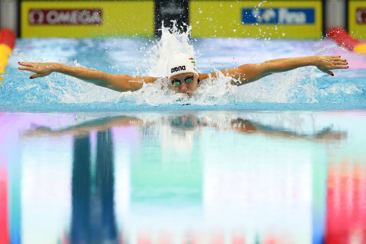 Katinka Hosszu of Hungary competes in the women's 400m individual medley final during day two of the FINA Swimming World Cup Singapore at the OCBC Aquatic Centre on August 16, 2019 in Singapore.  