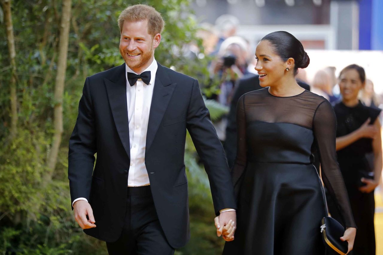 The Duke and Duchess of Sussex arrive at the European premiere of the film "The Lion King" in London on July 14. 