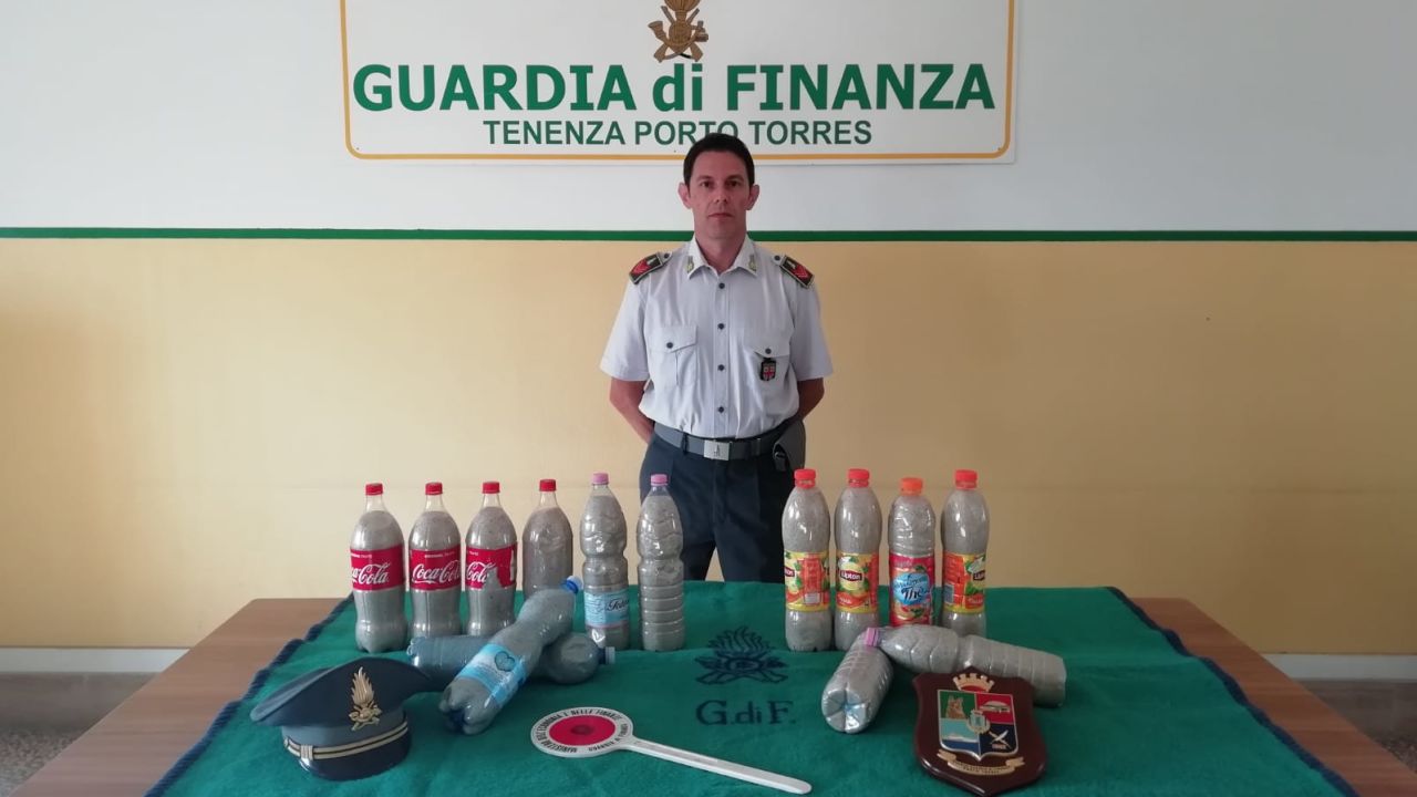 Police seized 14 bottles containing around 40 kilograms of sand.