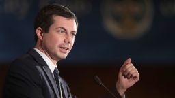 In this May 16, 2019 file photo, Democratic presidential candidate and South Bend, Indiana Mayor Pete Buttigieg speaks to a crowd in Chicago, Illinois.