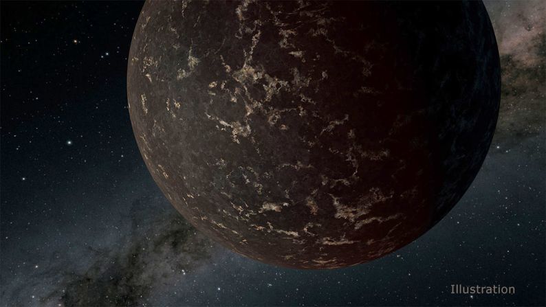 This artist's illustration shows LHS 3844b, a rocky nearby exoplanet. It's 1.3 times the mass of Earth and orbits a cool M-dwarf star. The planet's surface is probably dark and covered in cooled volcanic material, and there is no detectable atmosphere. 