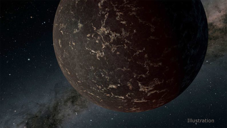 This artist's illustration shows LHS 3844b, a rocky nearby exoplanet. It's 1.3 times the mass of Earth and orbits a cool M-dwarf star. The planet's surface is probably dark and covered in cooled volcanic material, and there is no detectable atmosphere.