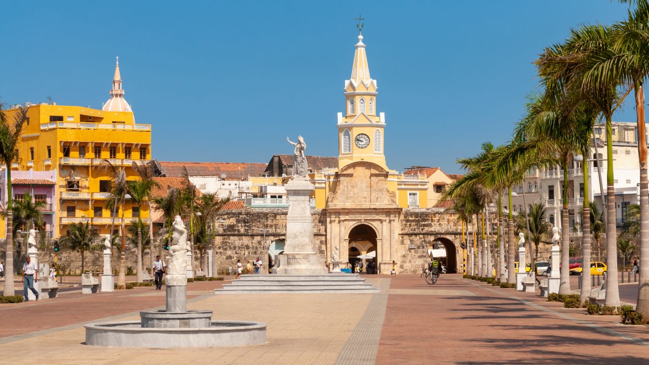 The yellow Clock Tower is one of the symbols of Cartagena.