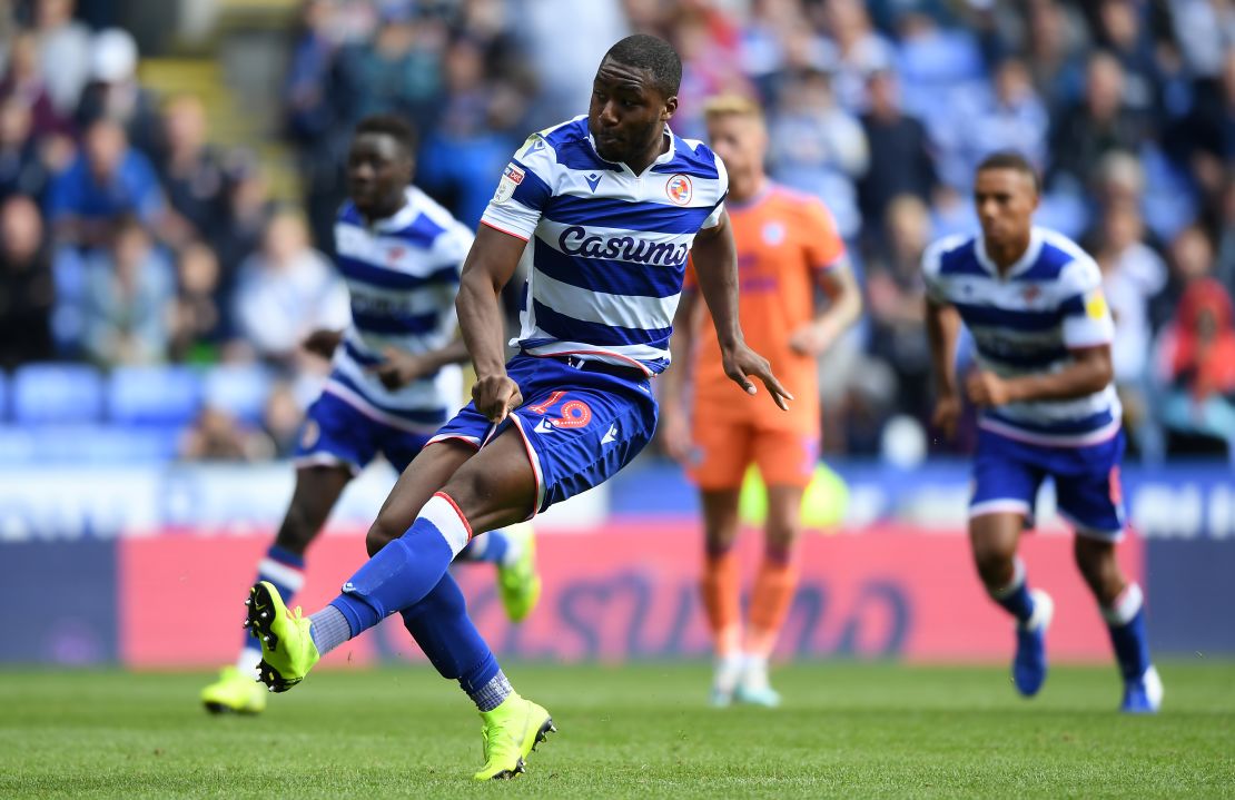 Yakou Meite of Reading takes a penalty but fails to score during the game between Reading and Cardiff City on August 18.
