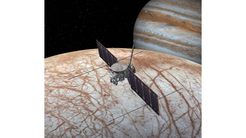 This is an artist's concept of the Europa Clipper spacecraft, which will investigate <a href="index.php?page=&url=https%3A%2F%2Fedition.cnn.com%2F2019%2F08%2F20%2Fworld%2Feuropa-clipper-mission-scn%2Findex.html" target="_blank">Jupiter's icy moon</a> Europa. It could launch as early as 2023, but a targeted launch has been set for 2025. 