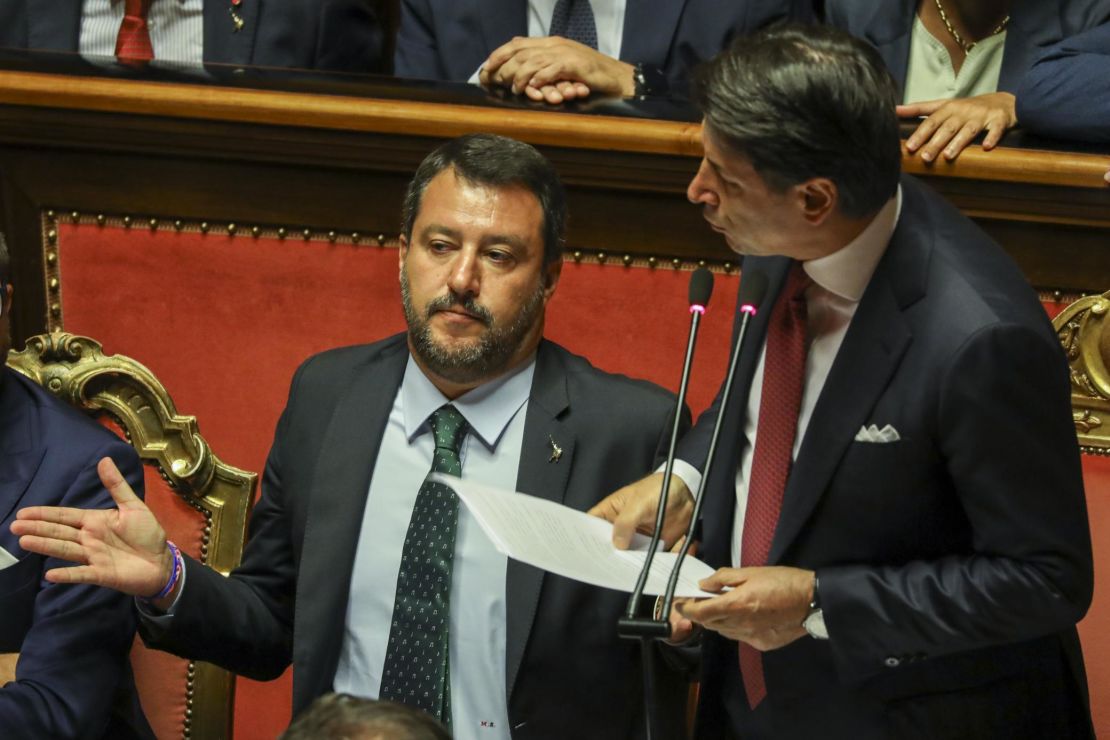 Conte (right) called Salvini's (left) demand for fresh elections "irresponsible."