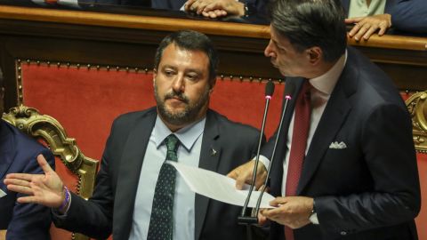 Conte (right) called Salvini's (left) demand for fresh elections "irresponsible."