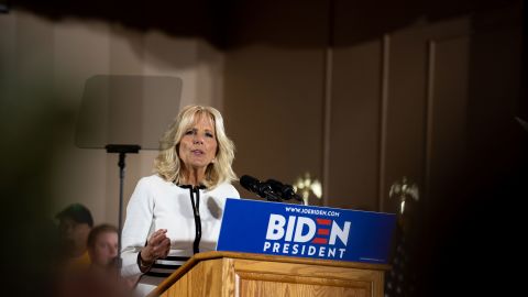 In this April 2019 file photo, Jill Biden is seen speaking before Joe Biden takes the stage in Pittsburgh. 