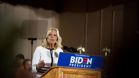 In this April 2019 file photo, Jill Biden is seen speaking before Joe Biden takes the stage in Pittsburgh.