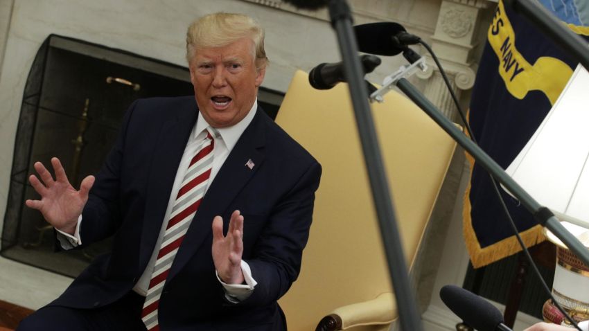 WASHINGTON, DC - AUGUST 20: U.S. President Donald Trump speaks to members of the media as he meets with President of Romania Klaus Iohannis in the Oval Office of the White House August 20, 2019 in Washington, DC. This is Iohannis' second visit to the Trump White House and the two leaders are expected to discuss bilateral issues during their meeting. (Photo by Alex Wong/Getty Images)