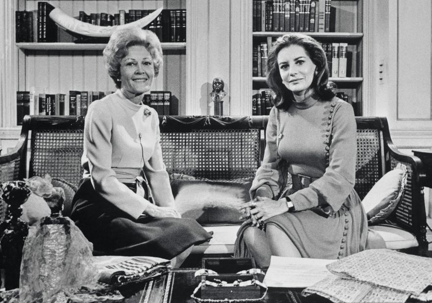 Walters sits with first lady Pat Nixon in the White House library in 1972. Walters interviewed every first lady and President during her career.