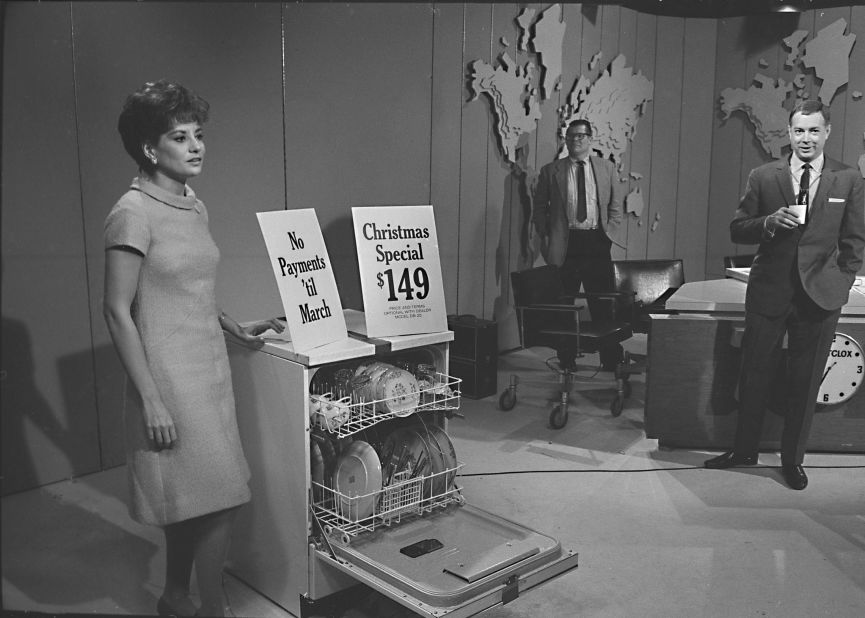 Walters and Downs, right, stand with a dishwasher on the '"Today" show set in 1966.