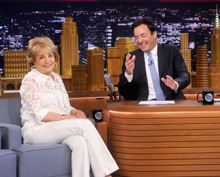 Walters is interviewed by Jimmy Fallon on "The Tonight Show" in 2014.
