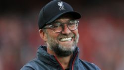 Liverpool manager Jurgen Klopp smiles during the Premier League match between Liverpool and Norwich City at Anfield.