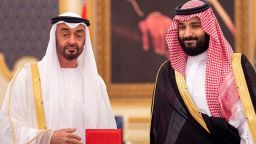 Saudi Crown Prince Mohammed bin Salman bin Abdulaziz Al Saud (known as MBS, right) receives Abu Dhabi's Crown Prince Sheikh Mohammed bin Zayed Al Nahyan (known as MBZ) in Jeddah on June 6, 2018. Photo by Balkis Press/Abaca/Sipa USA(Sipa via AP Images)