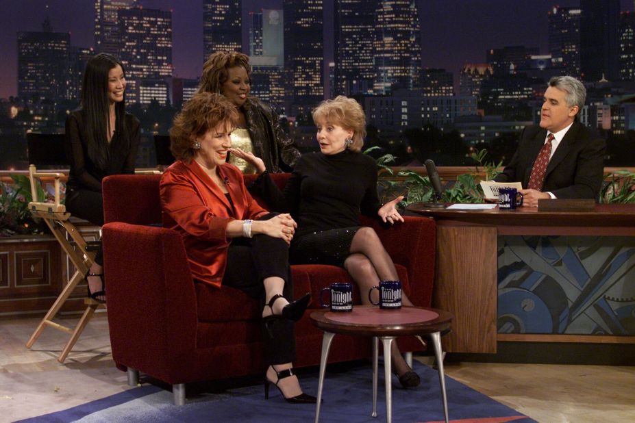 Walters and other hosts of "The View" appear on "The Tonight Show" with Jay Leno in 2000. With Walters, from left, are Lisa Ling, Joy Behar and Star Jones.