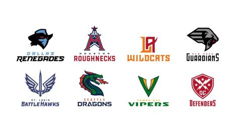 The names and logos of the eight XFL teams.