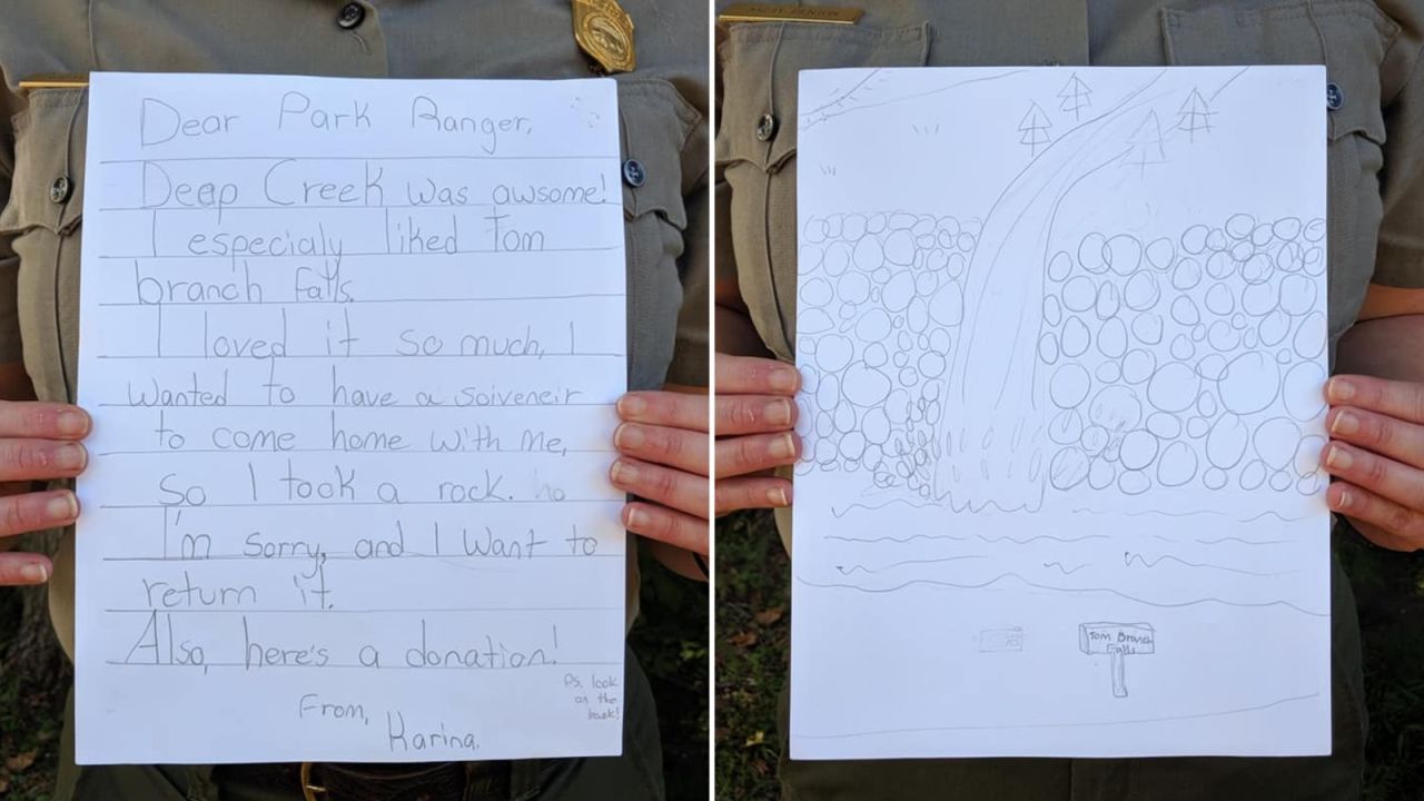 Karina's letter included a drawing of Tom Branch Falls.